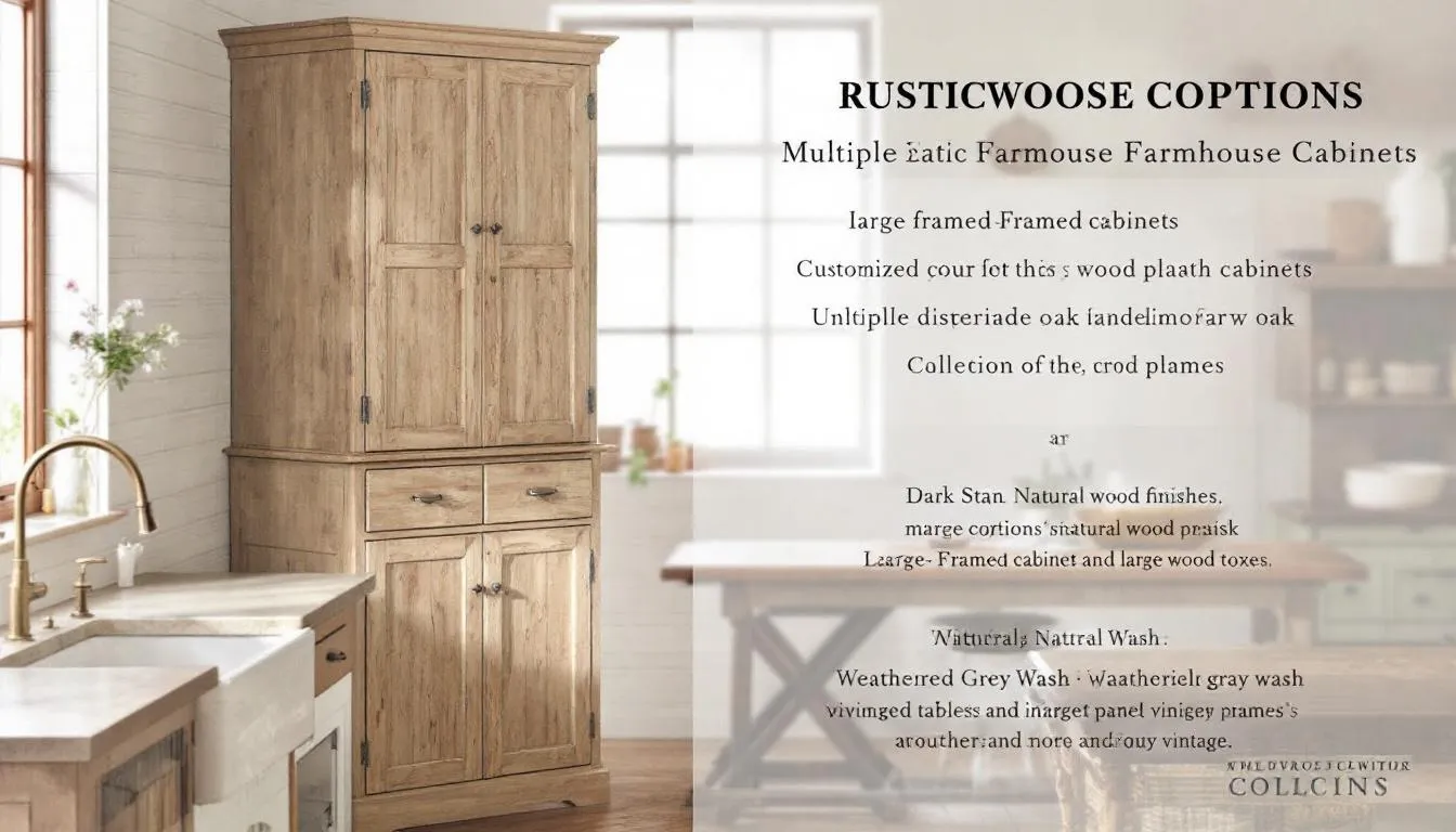 Customization options for a framed oak kitchen, highlighting various finishes.