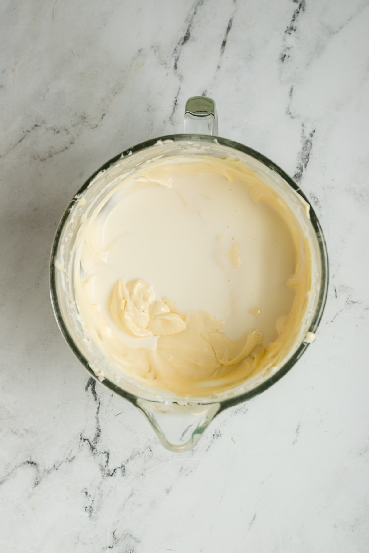 heavy cream added to cream cheese mixture
