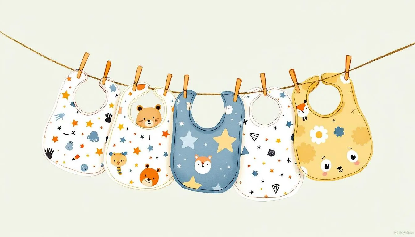 Custom baby bibs hanging on a clothesline, showcasing creative DIY baby shower gifts.