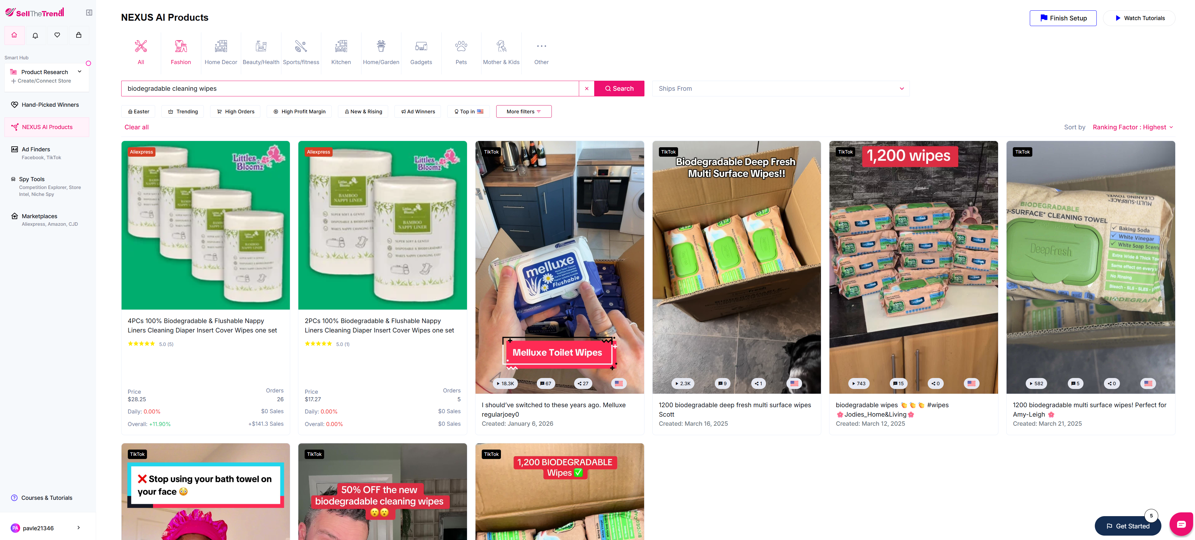 using sell the trend to find cleaning wipes