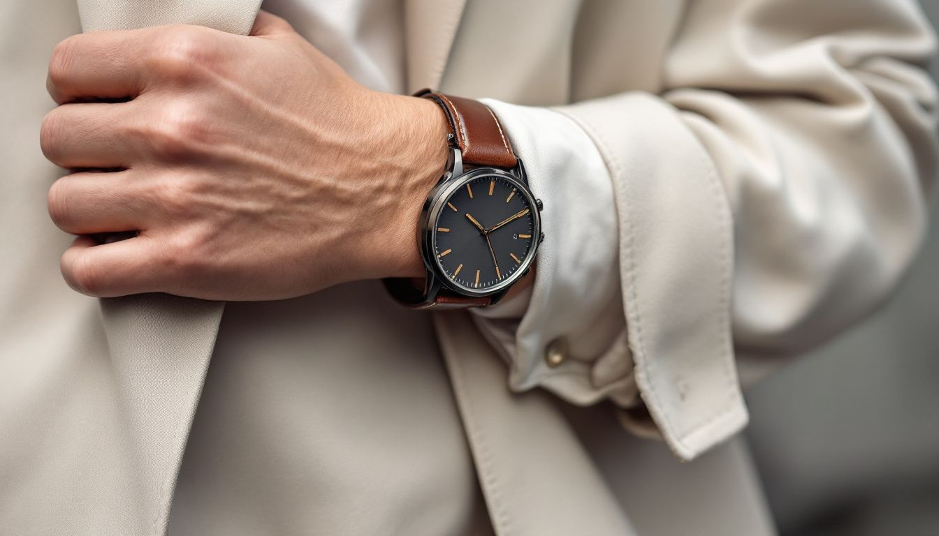 A person wearing a comfortable leather watch strap on their wrist.