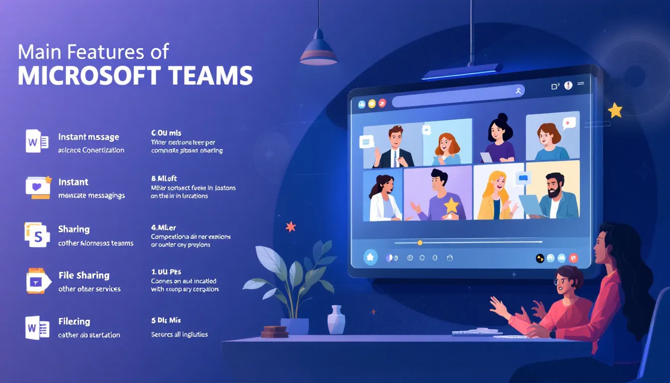 Une illustration des fonctionnalités principales de Microsoft Teams, y compris la messagerie instantanée et les appels vidéo.