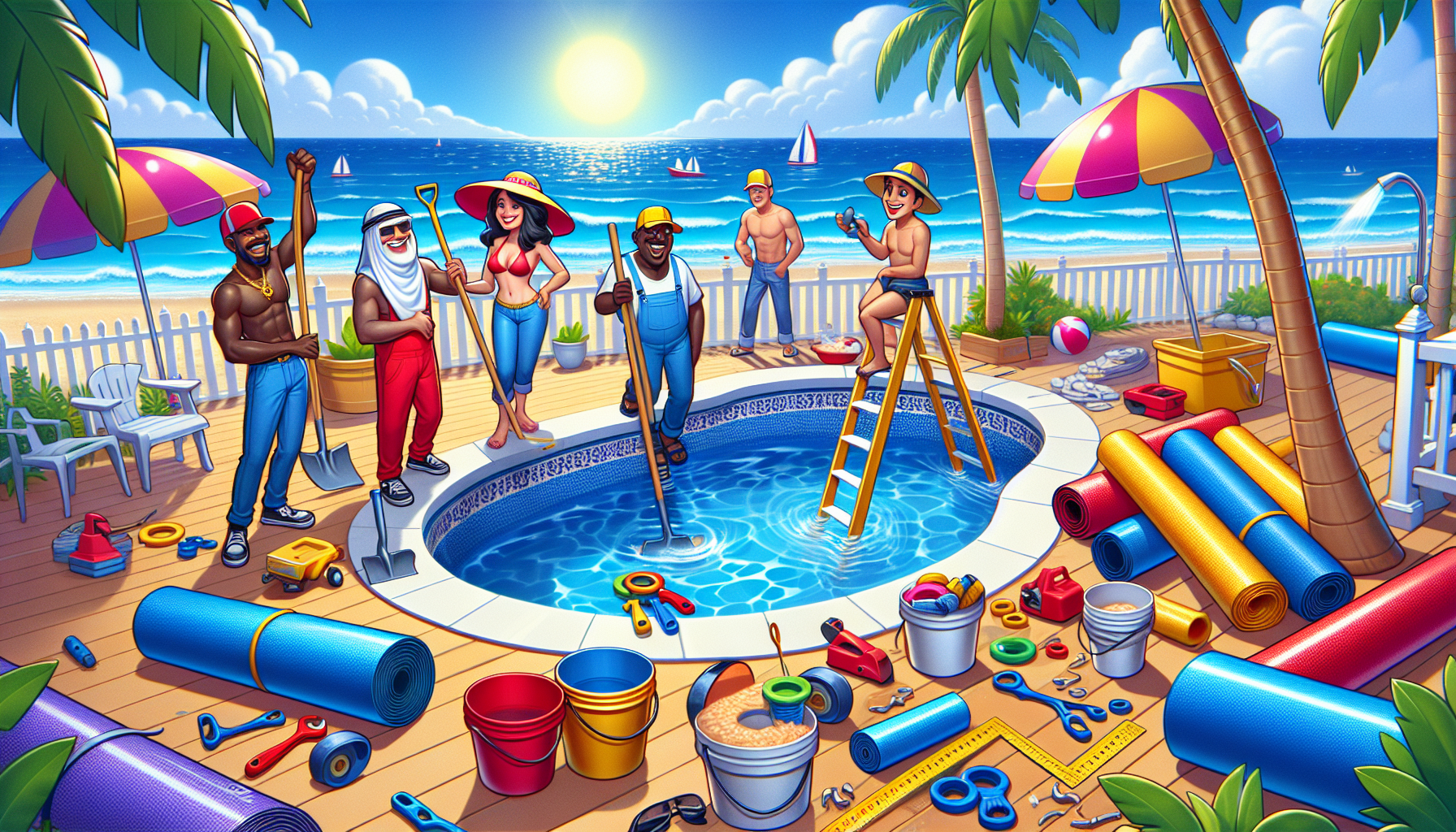 An illustration showcasing top Myrtle Beach pool builders at work.