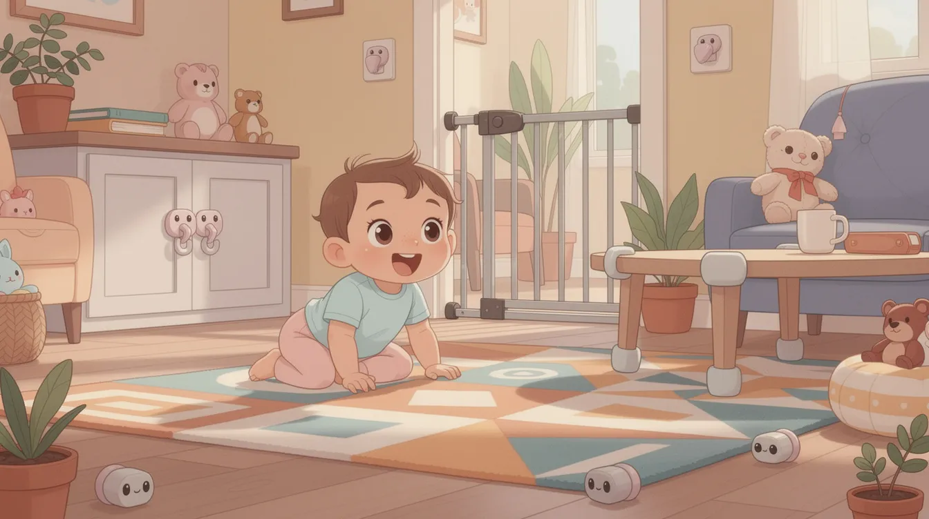 Essential DIY babyproofing items including safety latches and gates.