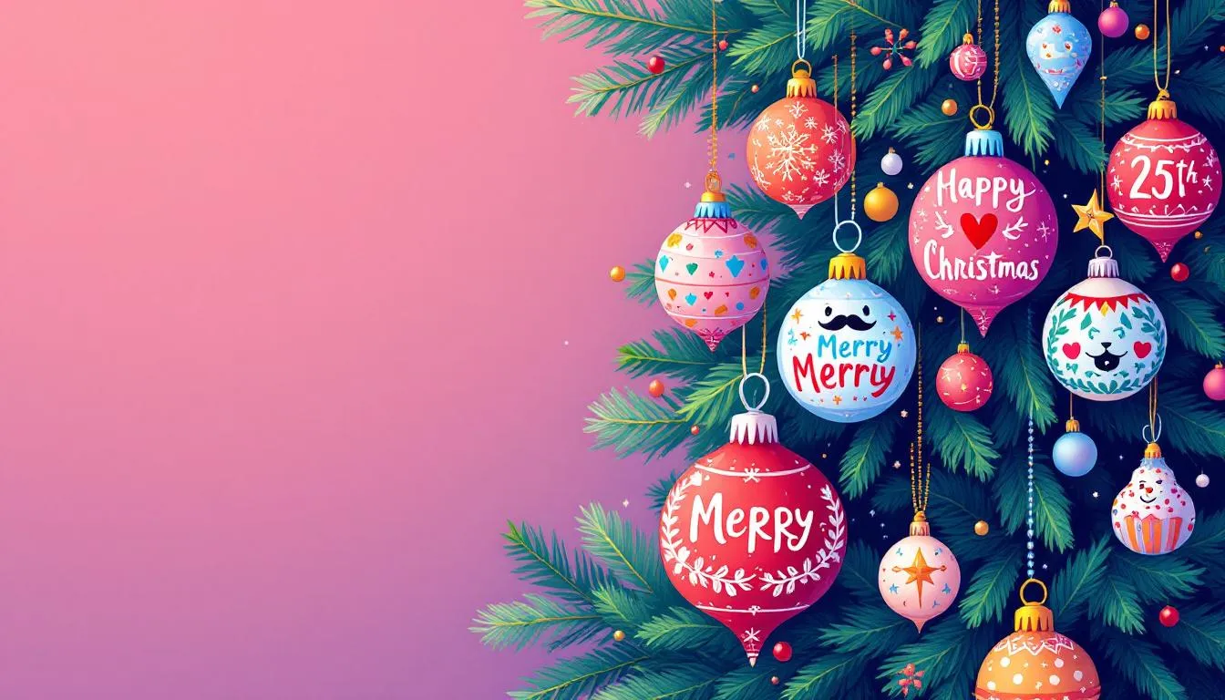 Personalized ornaments hanging on a Christmas tree, adding a festive touch to the holiday season.