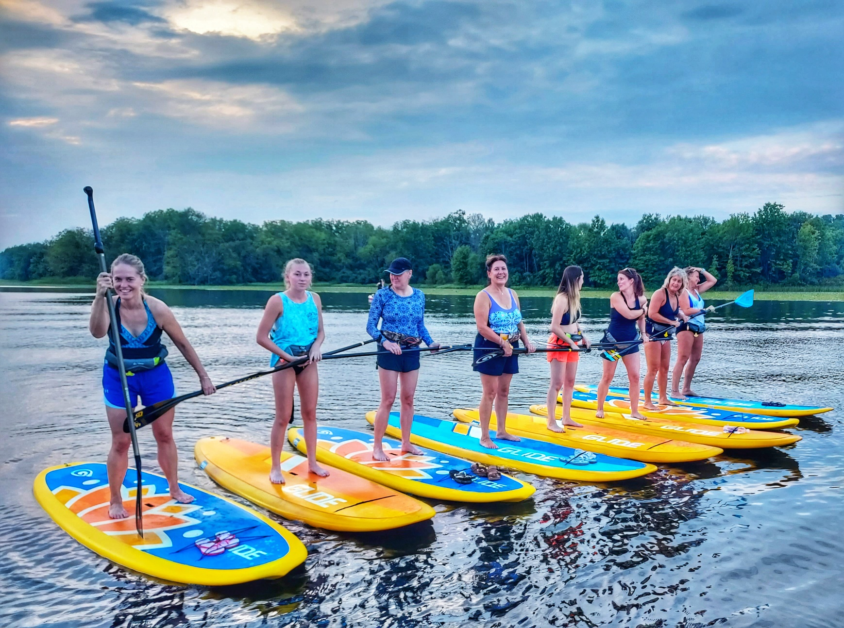 paddle boarding with a group