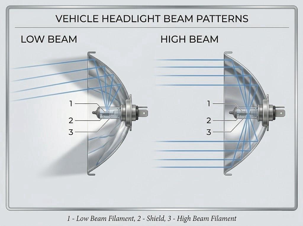 beam patterns low beam vs high beam