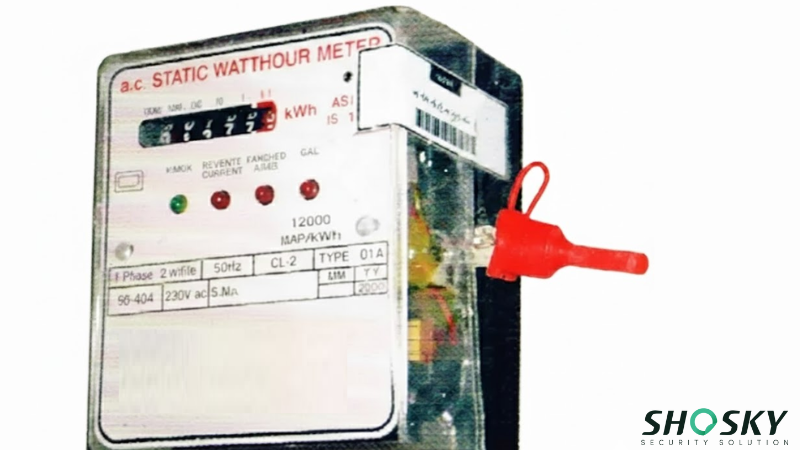 Energy meter labeled with technical indicators