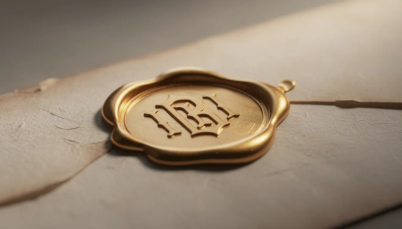 The image features an elegant gold wax seal affixed to a piece of parchment paper, symbolizing authenticity and prestige, often associated with diploma certificates and formal awards. This refined detail could enhance the design of diploma templates or certificate templates for graduation ceremonies and small businesses, offering a touch of sophistication.