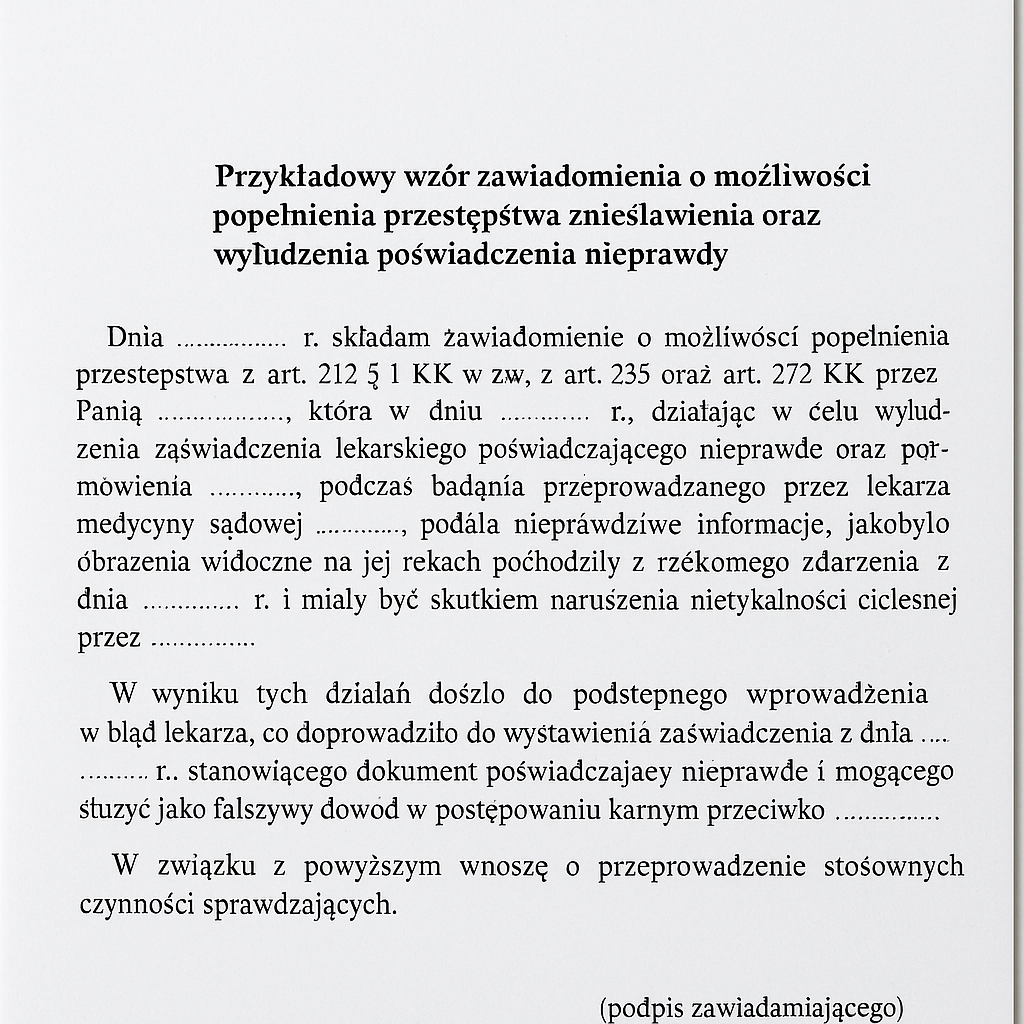 Wzór zawiadomienia o możliwości popełnienia przestępstwa zniesławienia