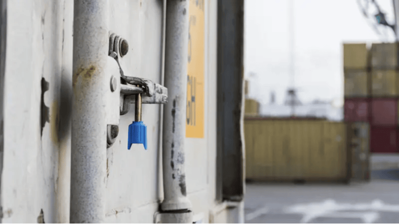 Door of a truck secured with a security seal