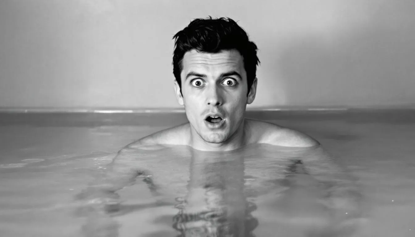 A person experiencing the initial shock of cold water immersion during an ice bath, redefining their relationship with fear.