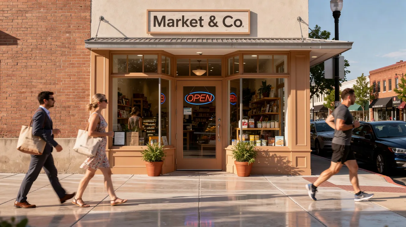 Small retail storefront on a walkable commercial street in California.