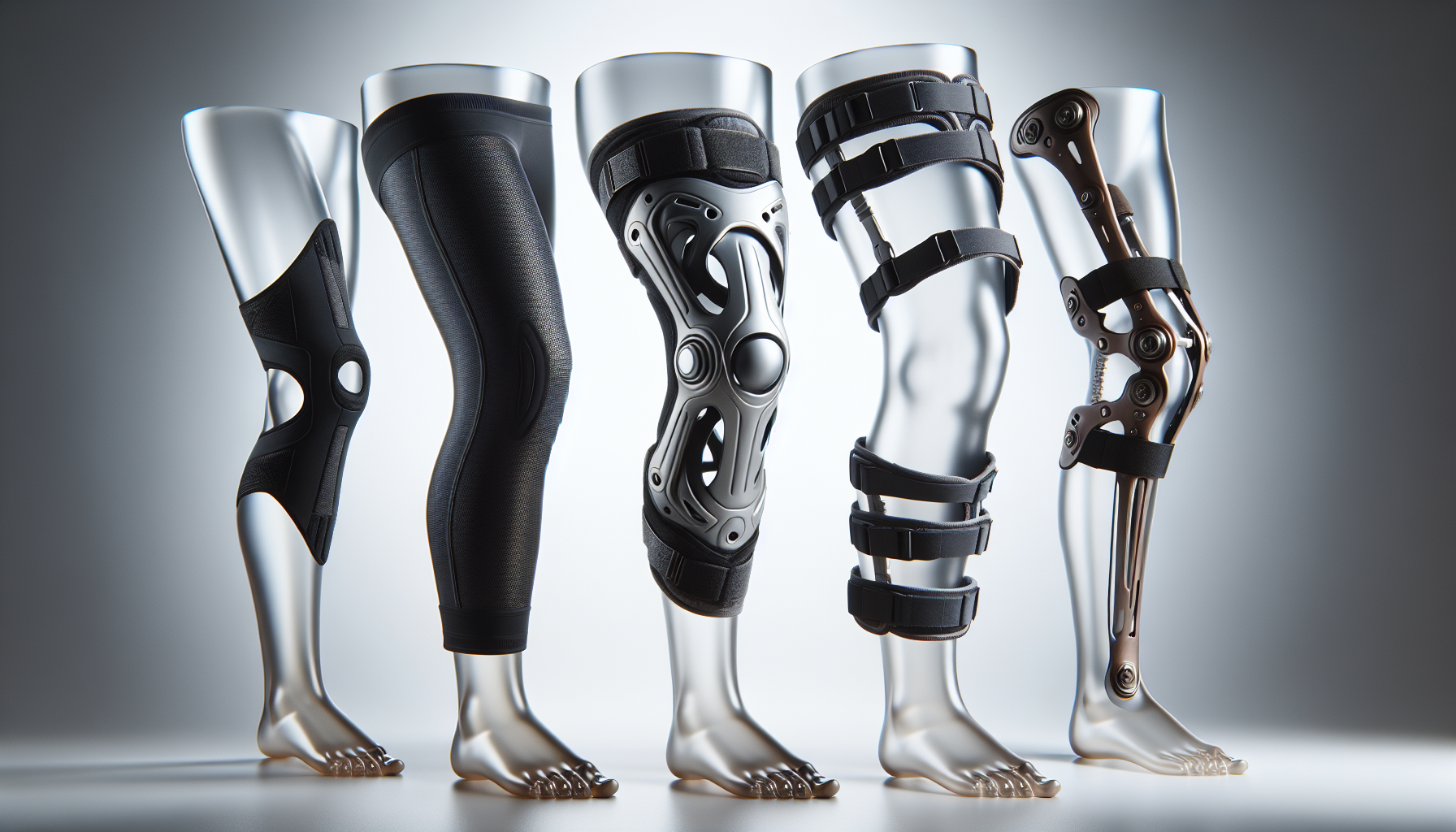 Illustration of different types of knee braces