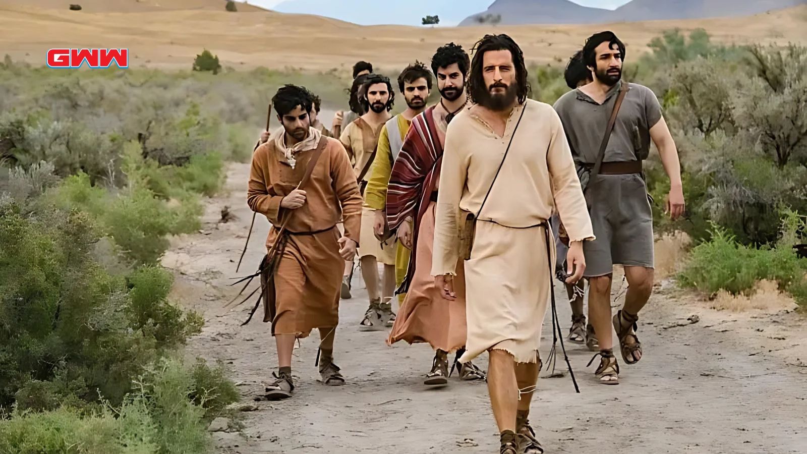 Jonathan Roumie as Jesus with disciples in The Chosen season 5