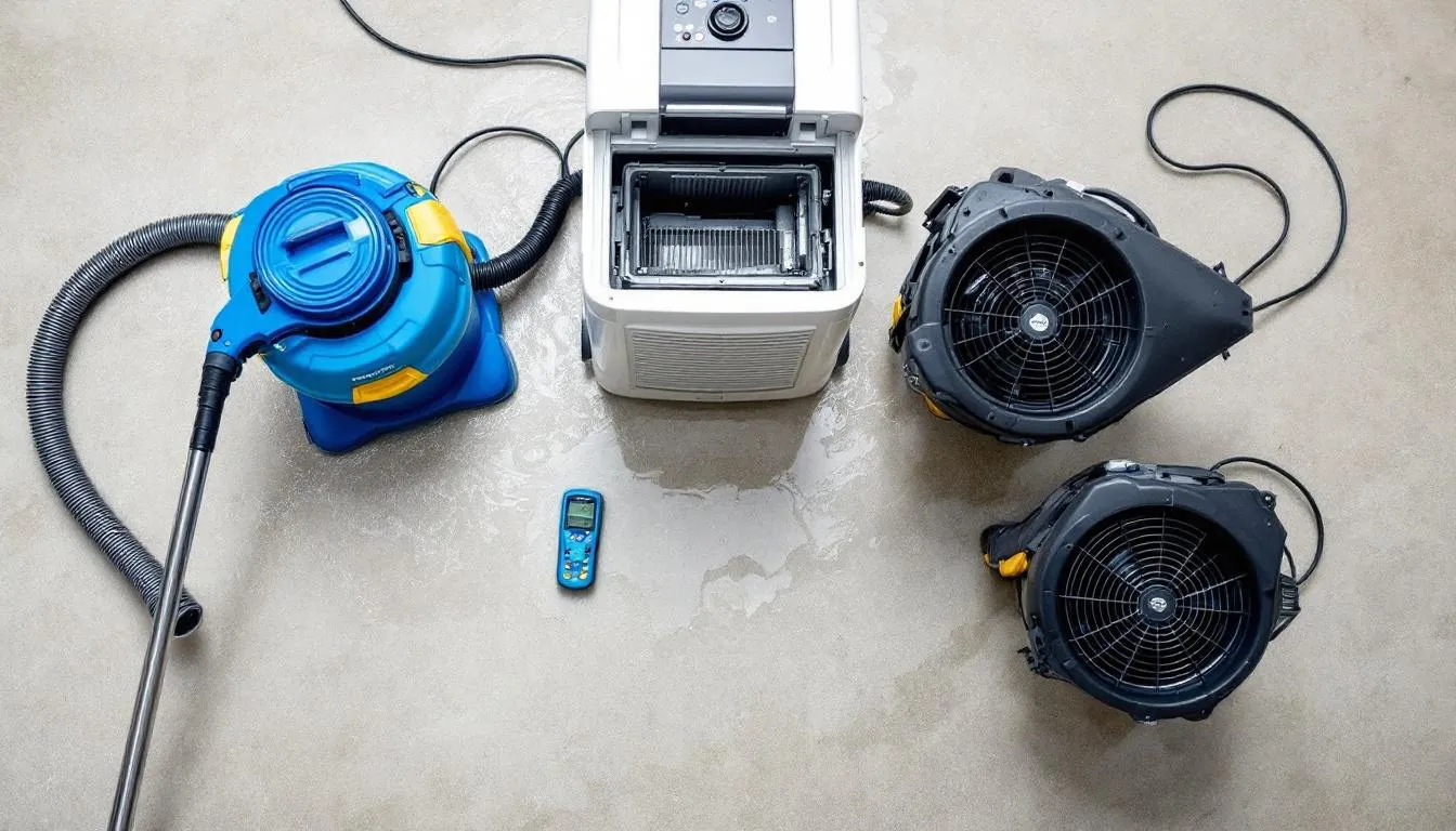 Equipment used in water removal techniques during restoration.