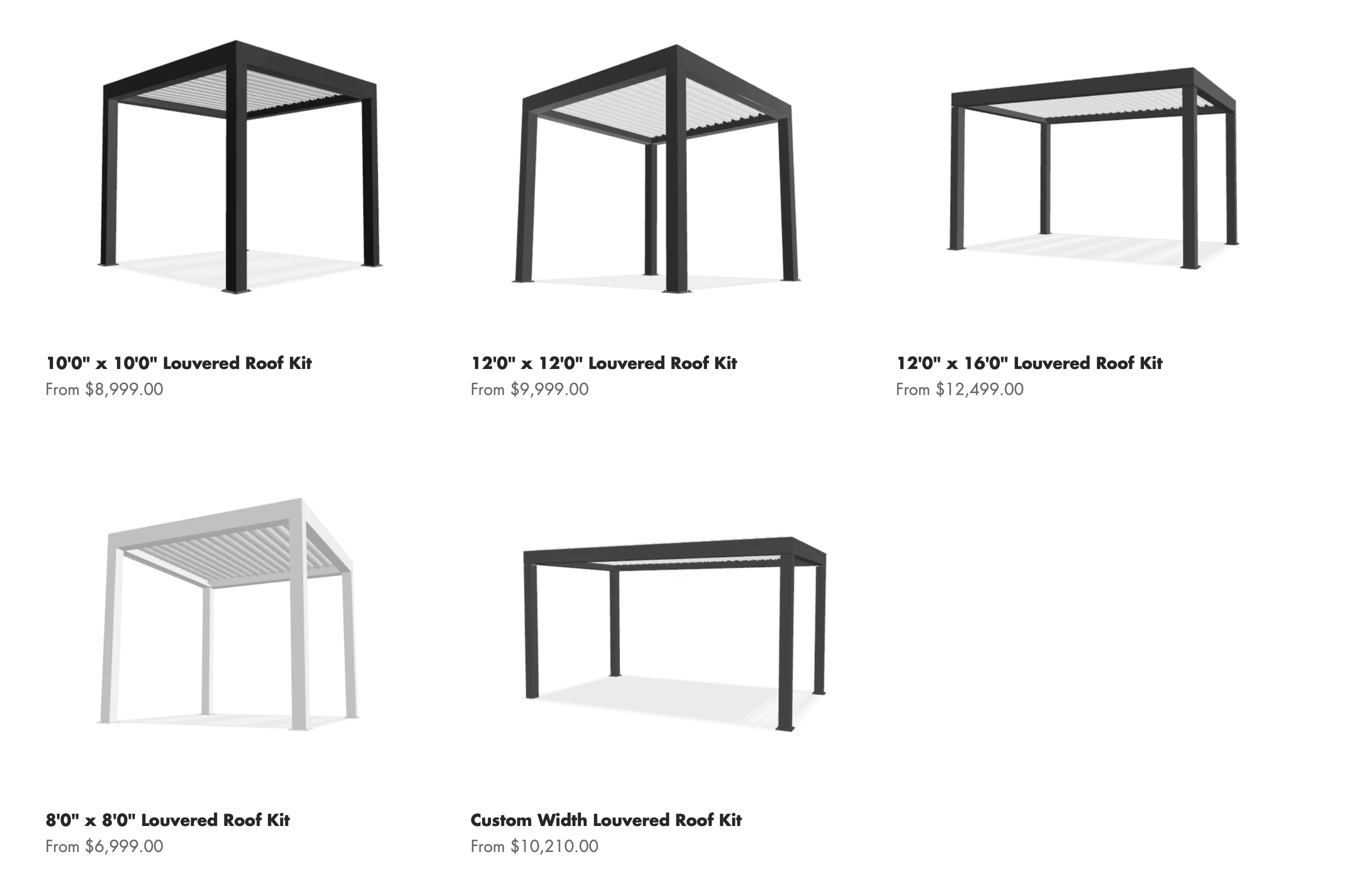 various custom aluminum pergolas