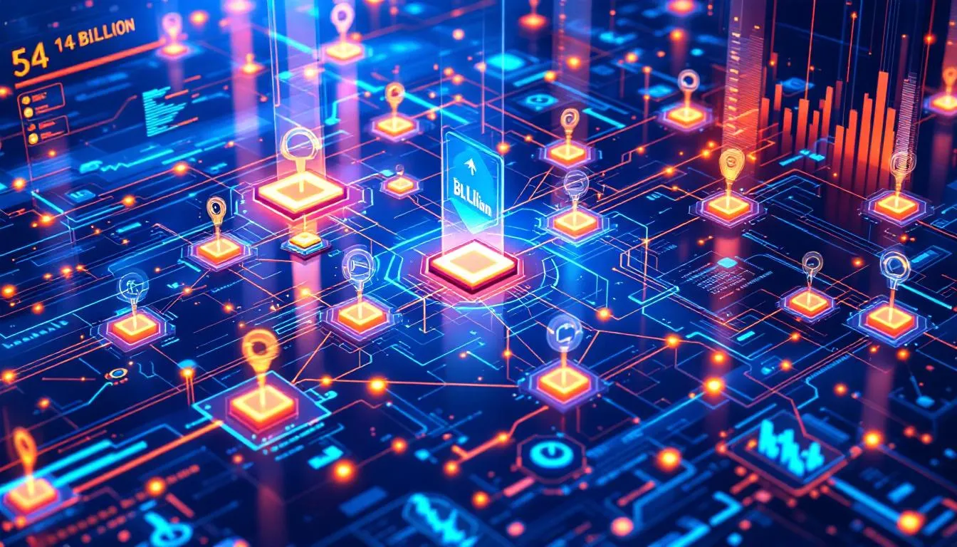 The image illustrates the dominance of private credit in the tokenized real world assets market, showcasing its significant market share of 58% and a total value of $14 billion. It emphasizes the emerging trends in intellectual property tokenization and the role of smart contracts and blockchain technology in enhancing market efficiency and financial inclusion for both institutional and retail investors.