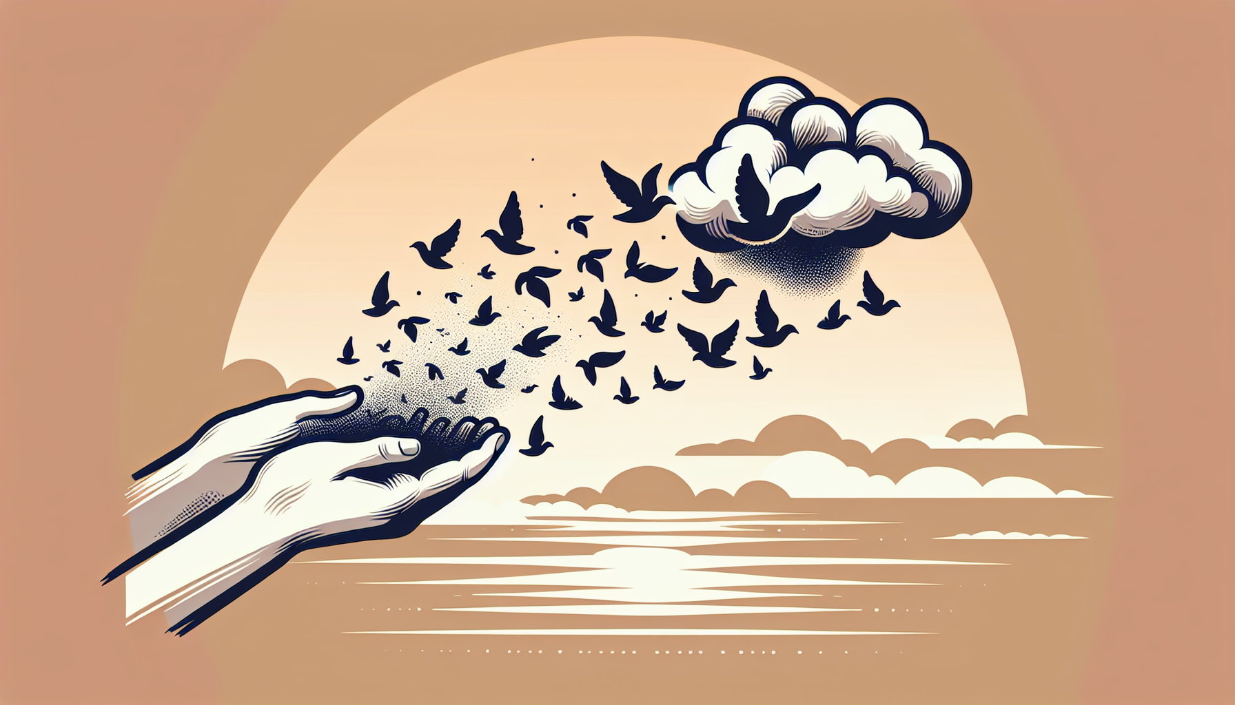 Illustration of hands releasing negative emotions into the air with a sense of relief