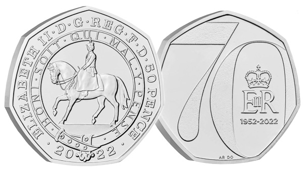 Image: Front and back view of the Queen Elizabeth II Platinum Jubilee Coin.