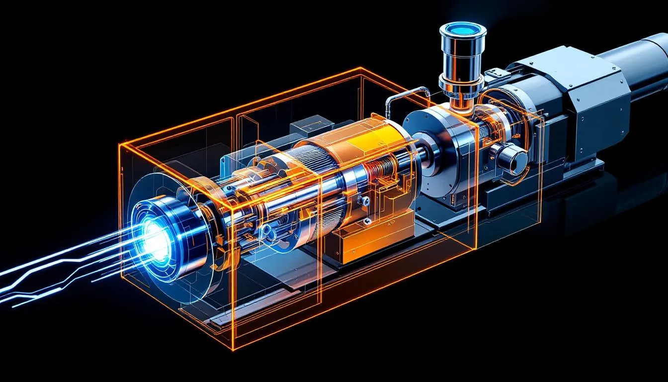A plastic extruder machine in operation, showcasing its components and functionality.