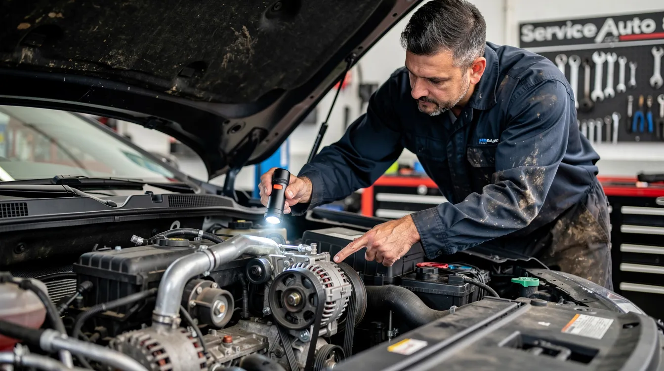 mecanic auto verifica zona compresorului AC in service Damianis