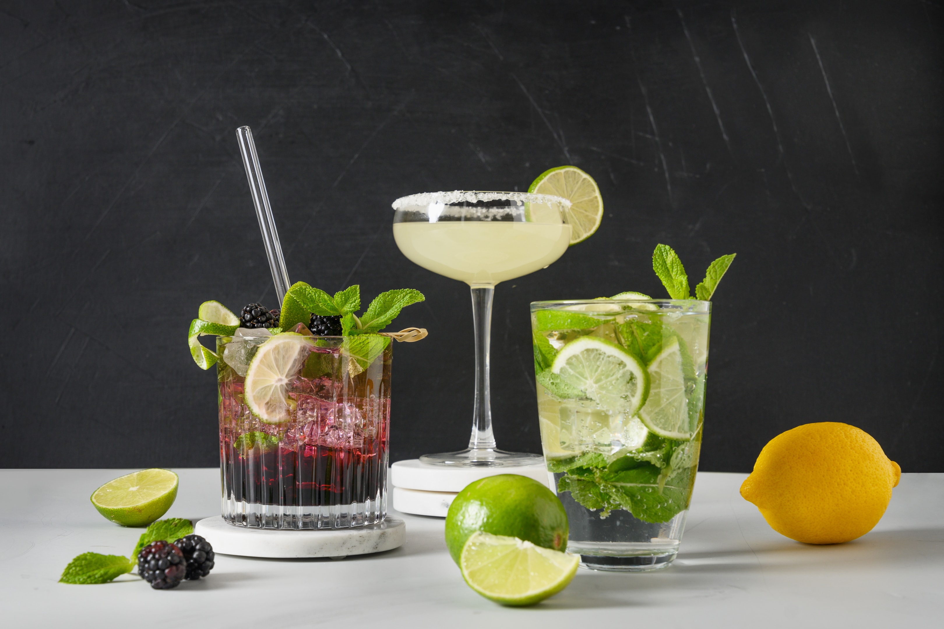 Mocktails drink lemon juice lime juice fresh fruit slices sparkling wine