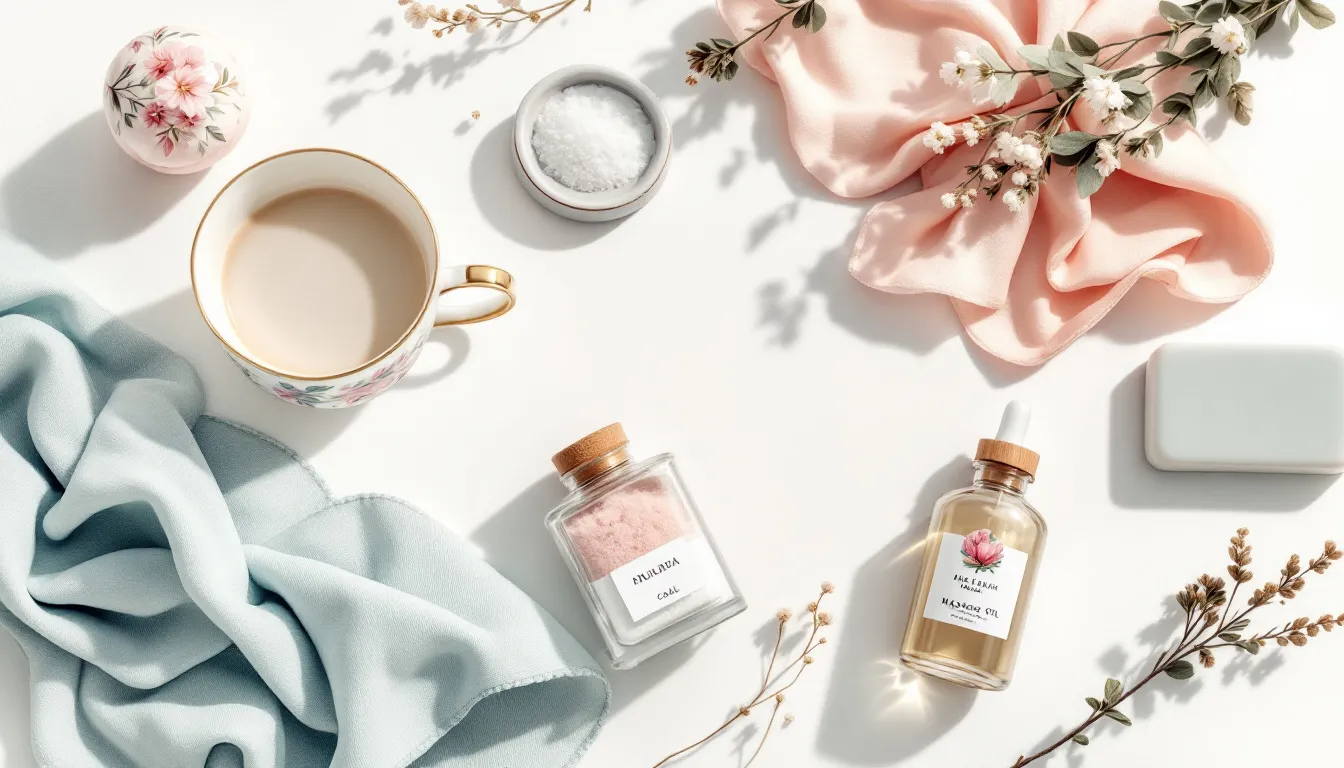 Luxurious spa and wellness sets arranged beautifully, representing unique gifts for a special woman.