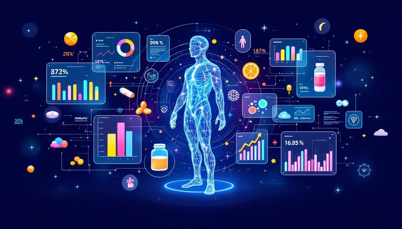 A futuristic representation of personalized nutrition and supplements.
