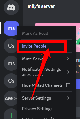 Picture showing how to invite people to your Discord channel