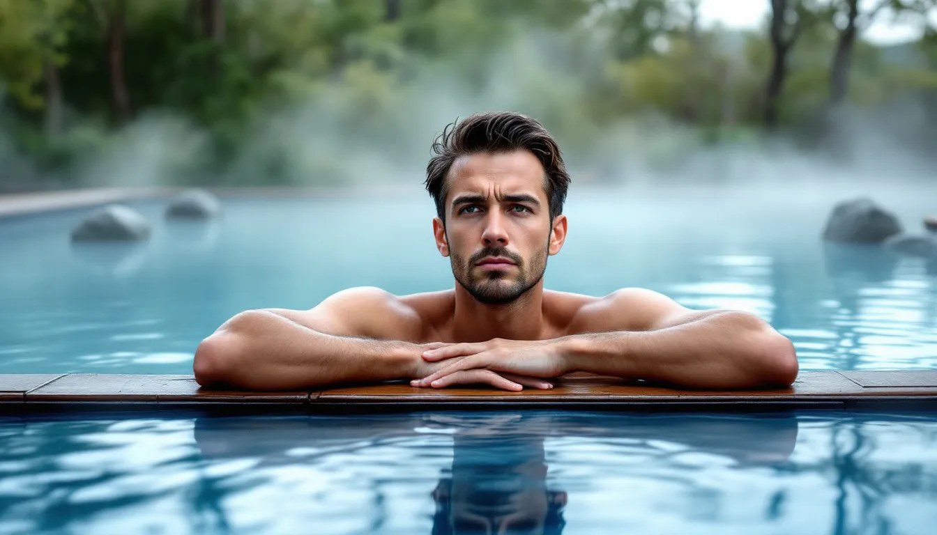 A serene moment of cold water immersion, reflecting on mental health benefits.