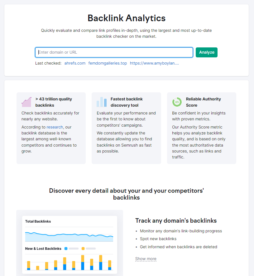 Finding toxic backlinks: Semrush Backlink Analytics