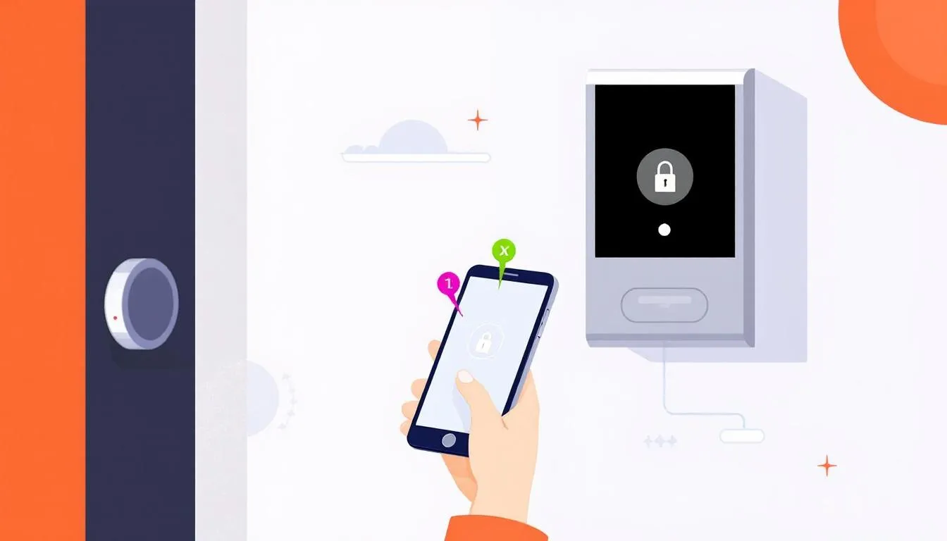 A user interacting with a smart lock via a mobile app, demonstrating digital access control.