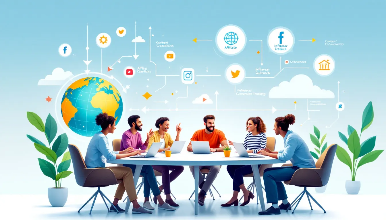 An image depicting a diverse group of affiliate partners collaborating.
