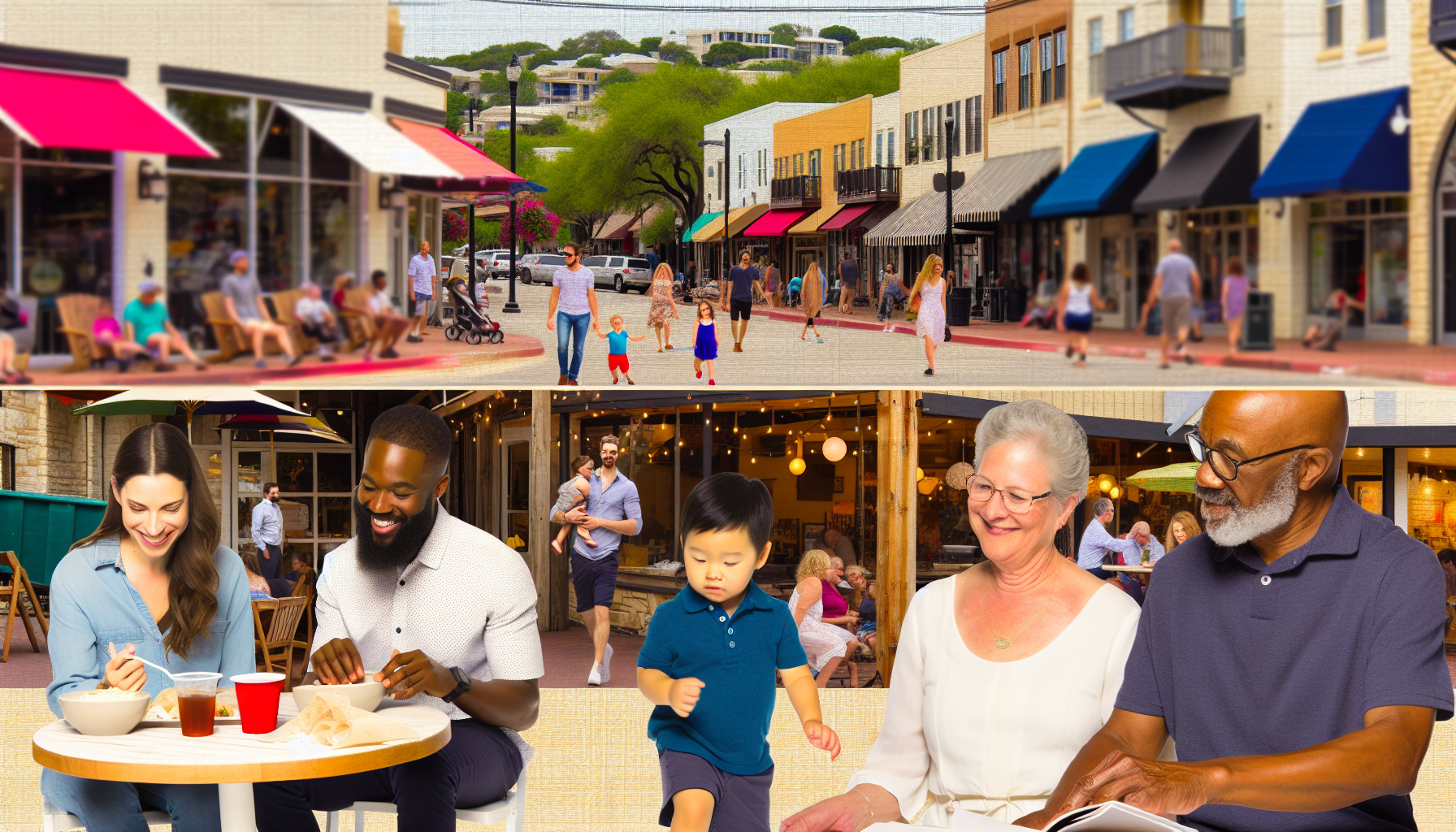 Downtown street with shops and restaurants in Cedar Park vs Leander
