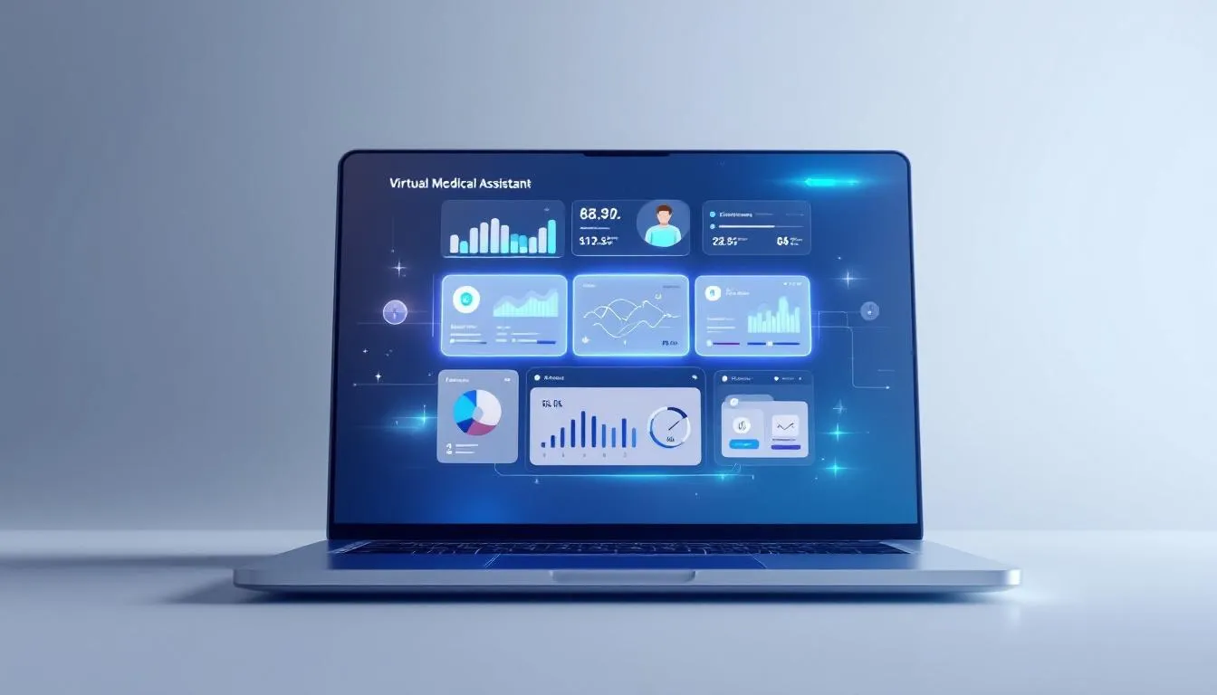 A virtual medical assistant working on a computer, showcasing their role in healthcare.