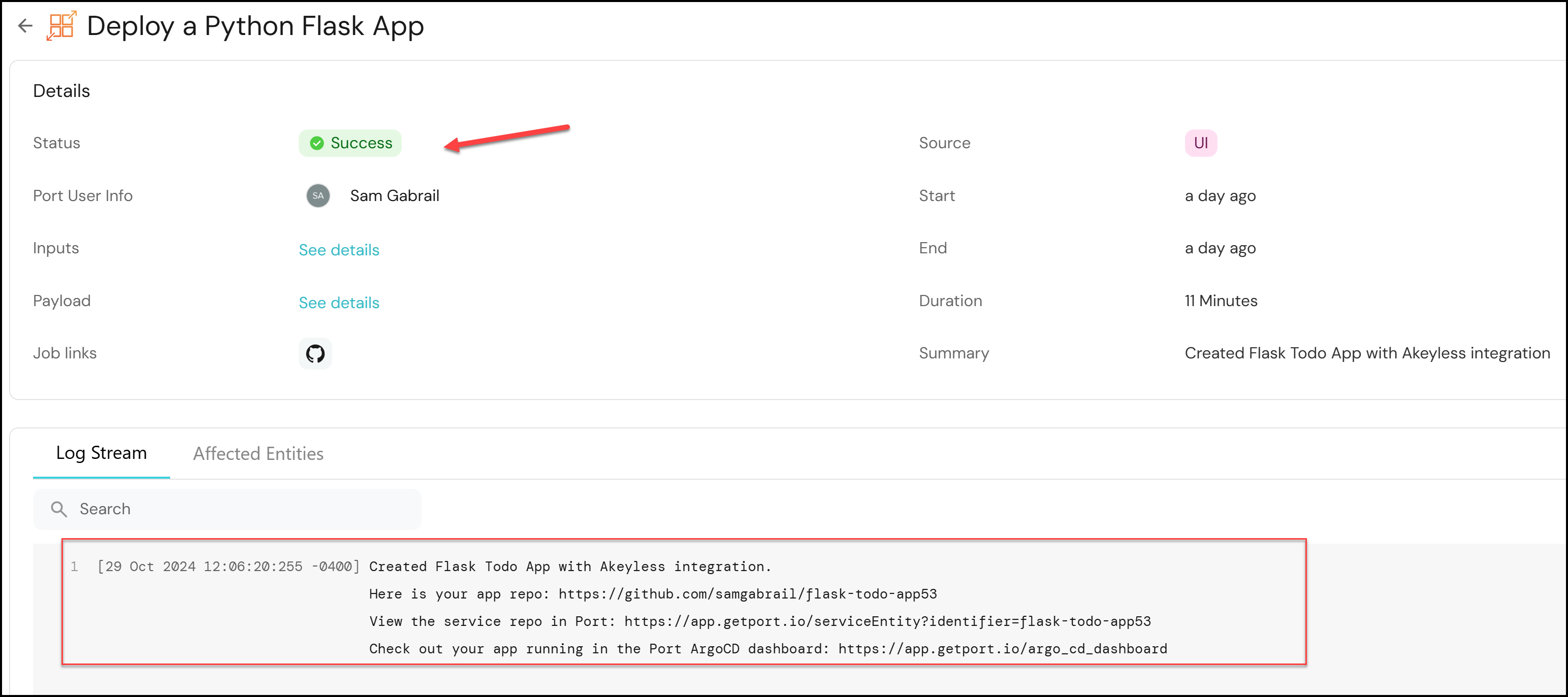 Log Results in Port