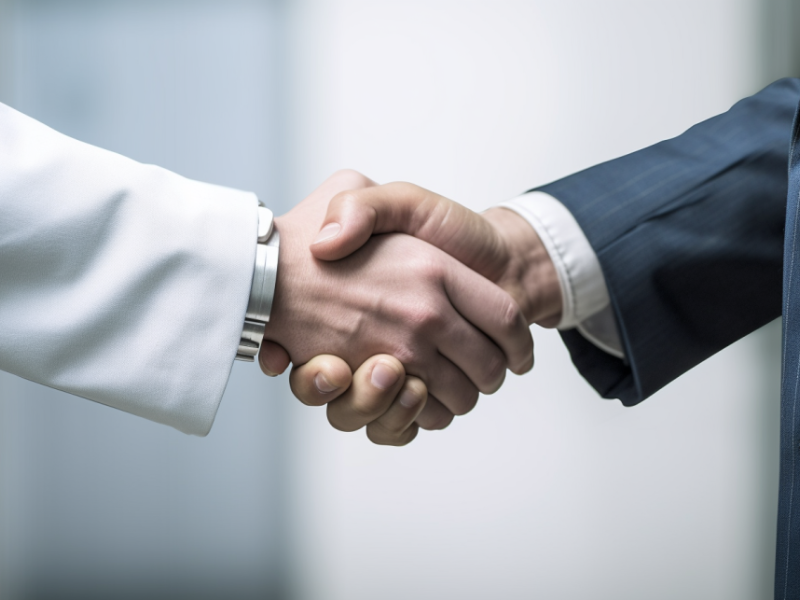 Image of a lawyer shaking hands with a client after a successful truck accident settlement in Georgia.