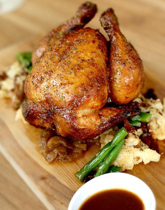 Roasted Spring Chicken (with choice of honey mustard or black pepper glaze) – SQUE Rotisserie & Alehouse