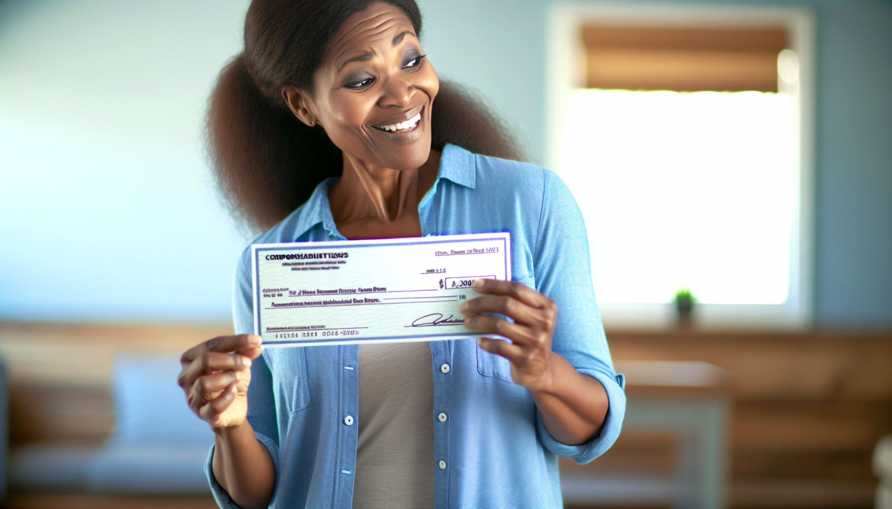 Person receiving compensation check