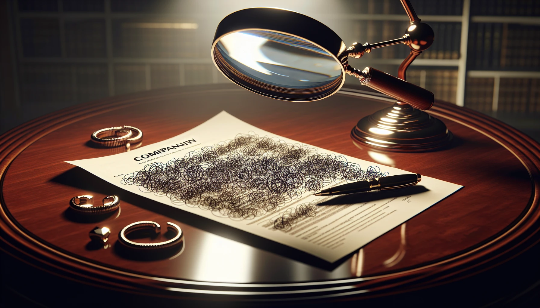 A magnifying glass over a document with company details and personally identifiable information
