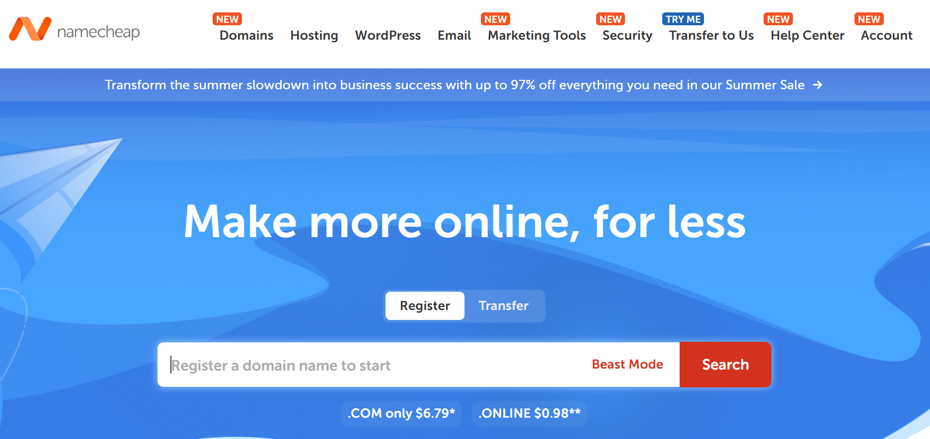A screenshot of Namecheap's Domains page