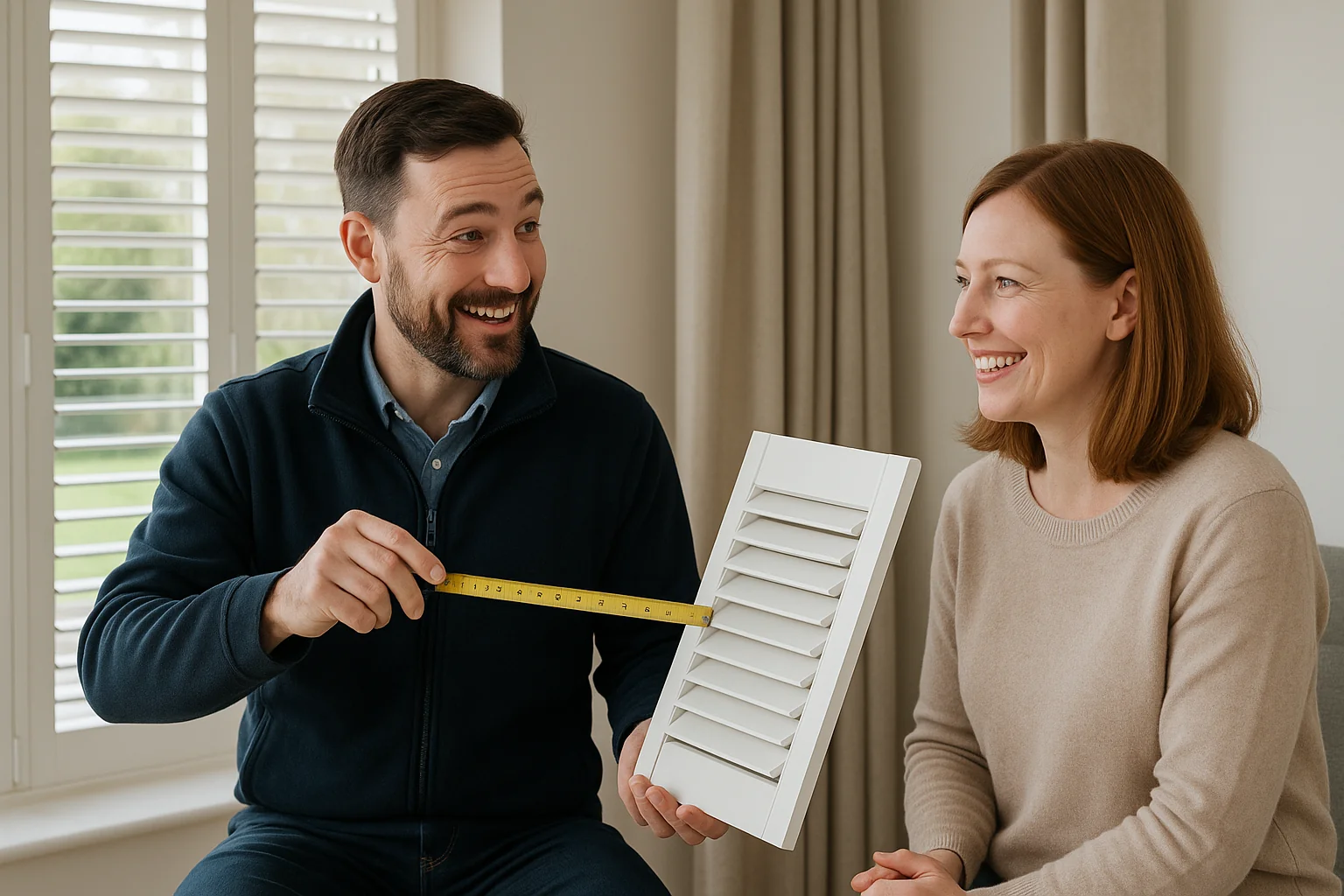 "Shutter expert providing consultation in a Cheshire home"