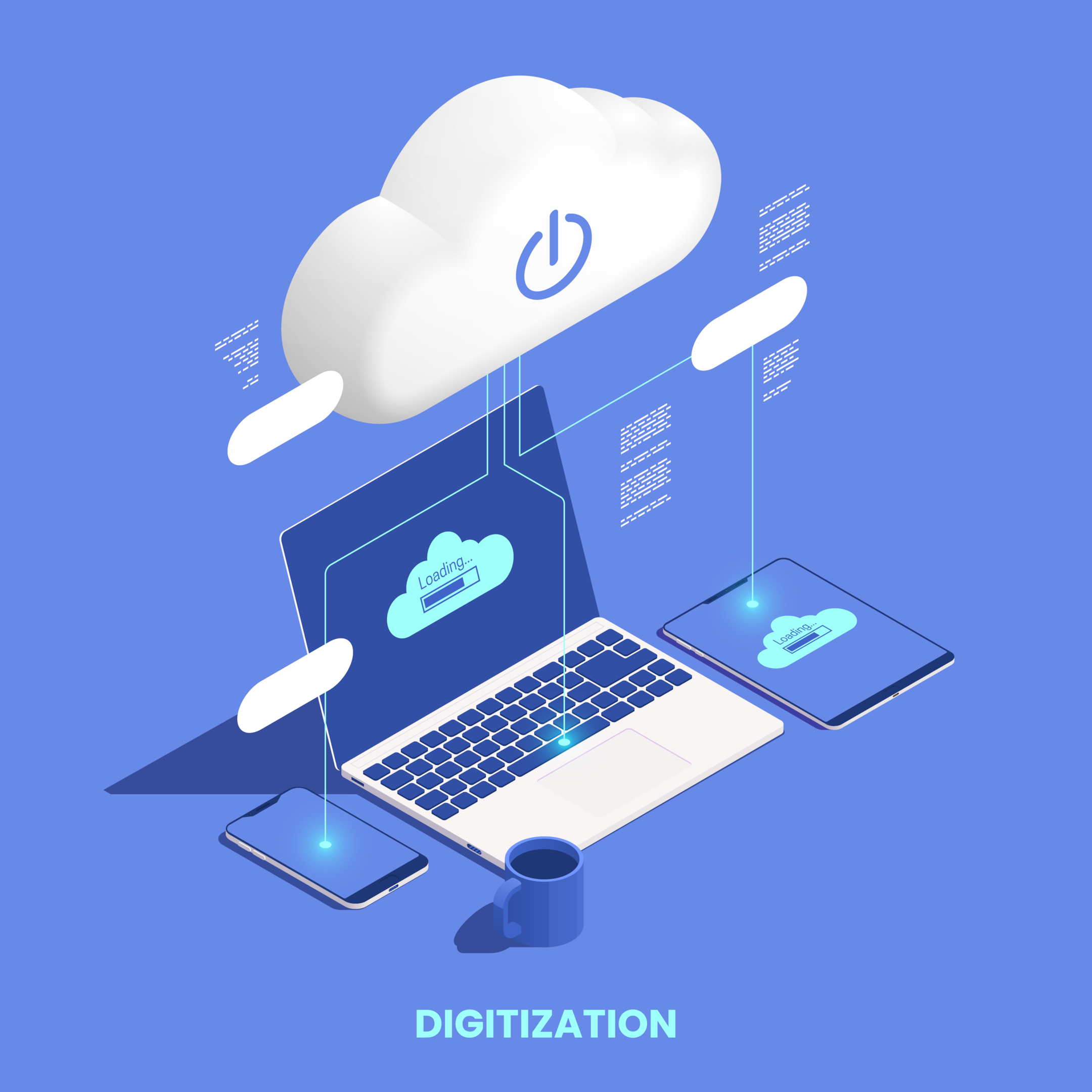 An illustration symbolizing the adoption of cloud apps, showcasing a seamless integration and interaction between various cloud-based applications.