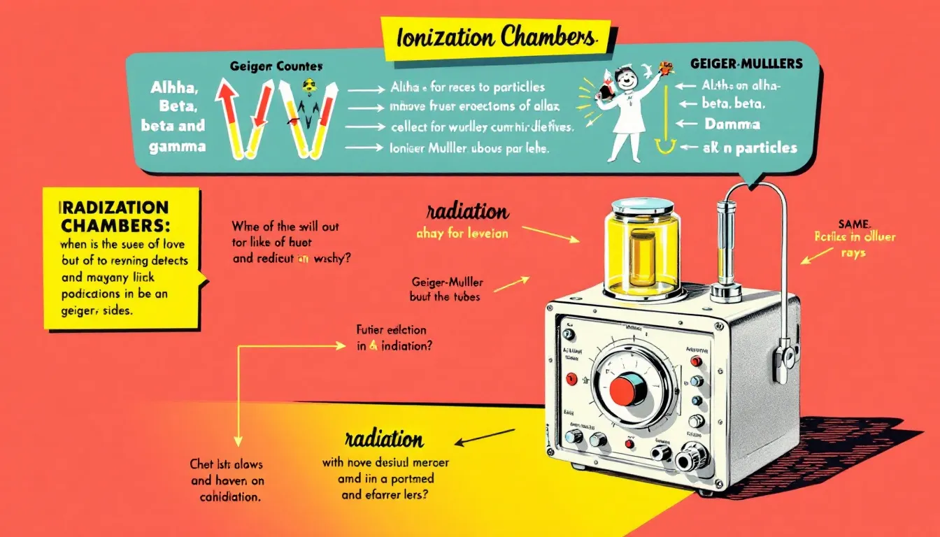 An illustration of how a Geiger counter works, showing its components.