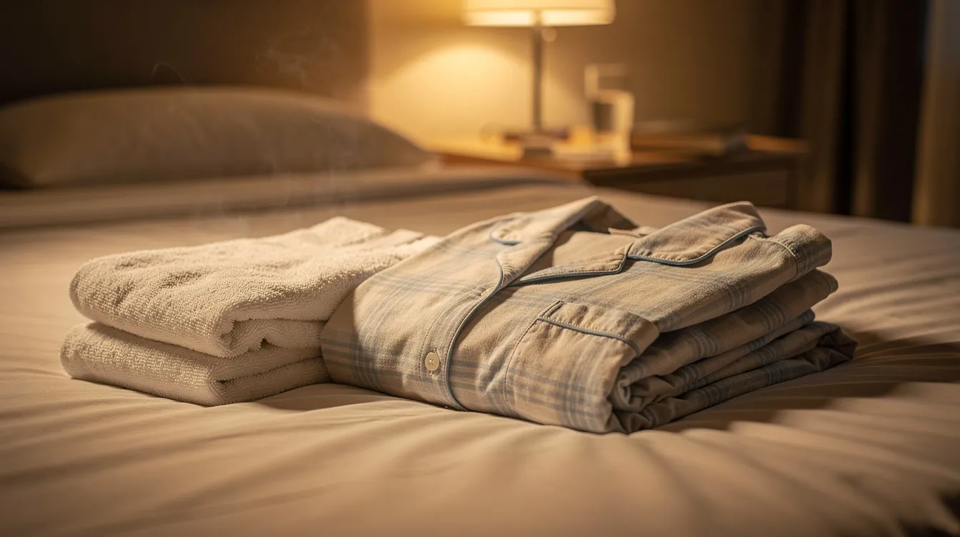 Cozy pajamas and towel after nighttime shower