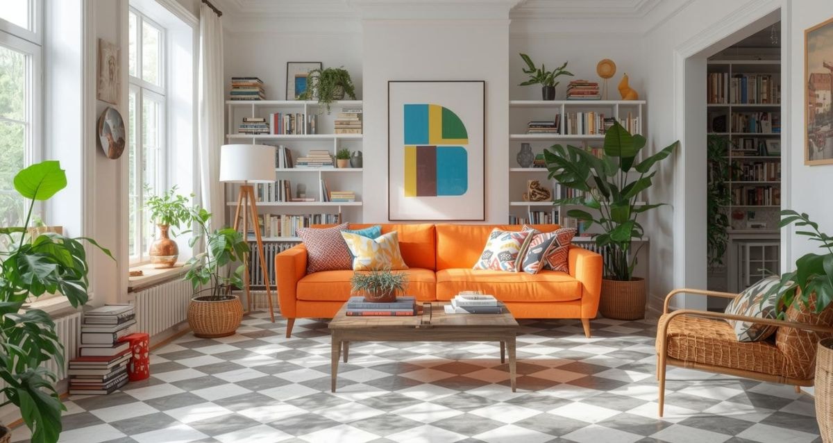 Modern checkerboard tiled floor