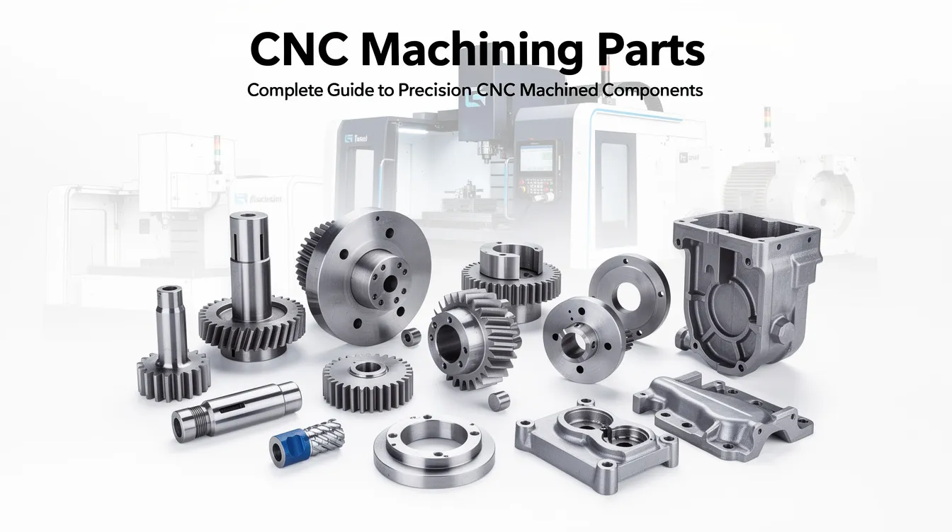 The image depicts a variety of precision CNC machined components, including custom parts made from stainless steel and alloy steel, showcasing their intricate geometries and excellent surface finish. These components are essential for various industrial applications, highlighting the capabilities of CNC machining services in producing high-quality metal parts with tighter tolerances.
