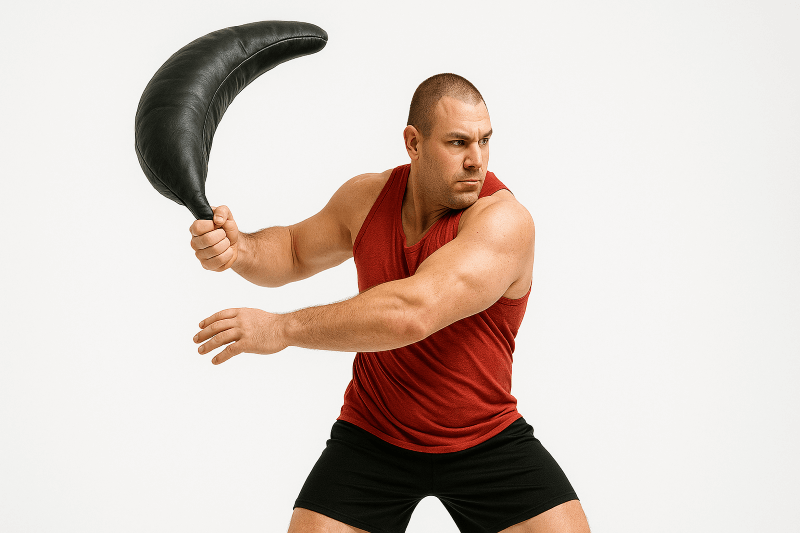Athelte performing bulgarian bag arm throw