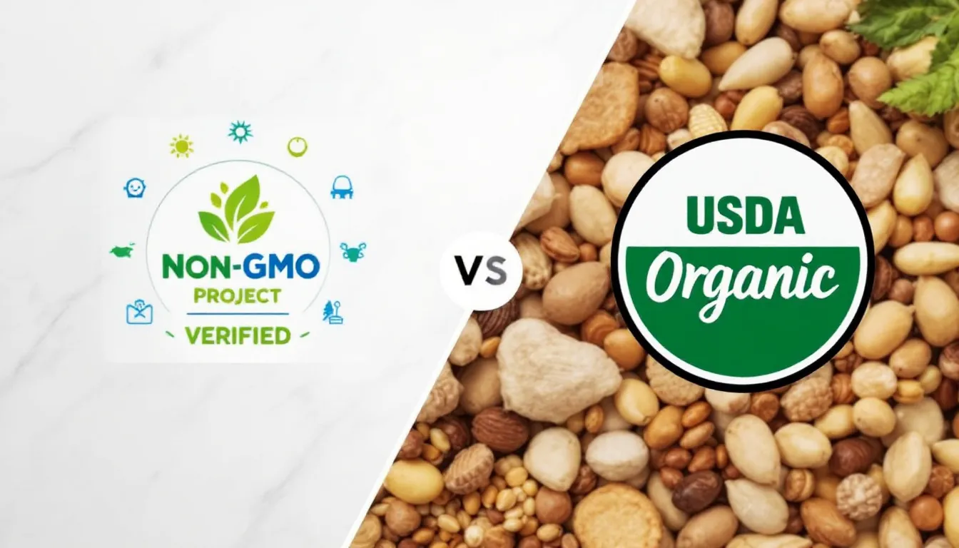 A comparison of non-GMO and organic labels on food products.